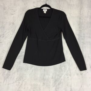 Ann Taylor Loft Cross Front Top Sz Medium Black Ribbed V Neck Tunic